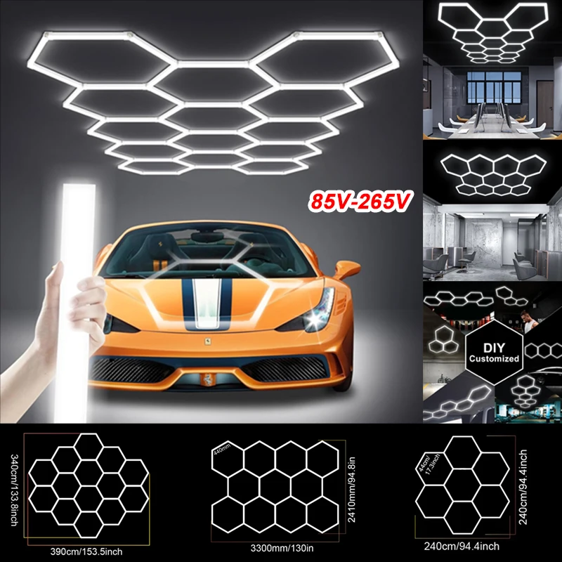 

Honeycomb Led Tube Lighting 85V-265V Led Ceiling Light Barbershop Hair Salon Gym Hexagon Garage Light For Car Wash Decoration