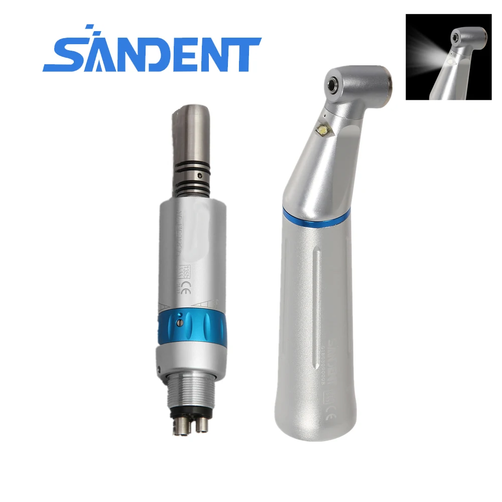 

SANDENT Dental Handpiece 1:1LED Fiber Optic Contra Angle Push Button Inner Water Spray Low Speed With 4E-type Motor Fit NSK