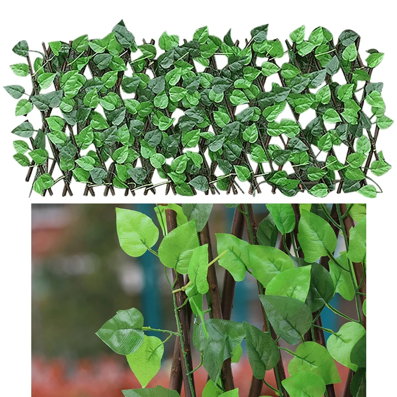 Artificial Leaf Screening Adjustable Retractable Fence Garden Trellis Decoration Wooden Landscaping Fence Privacy Garden Fence