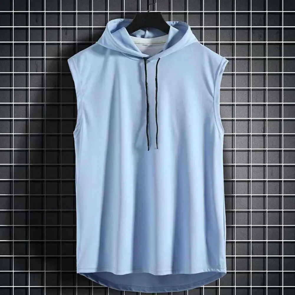 Mens Gym Hoodie Summer Sleeveless Sweatshirt Hoodies Drawstring Solid Color Hip Hop Vest Sports Casual Tank Top Male Clothes