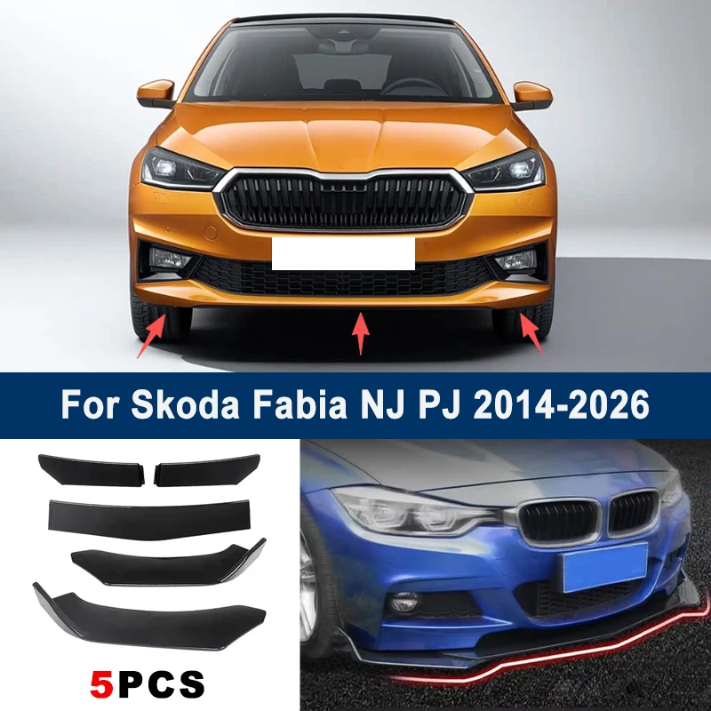 

5Pcs Adjustable Sectional Front Bumper Lip Spoiler Splitter For Skoda Fabia NJ PJ 2014-2026 2015 2016 Car Exterior Mod Parts