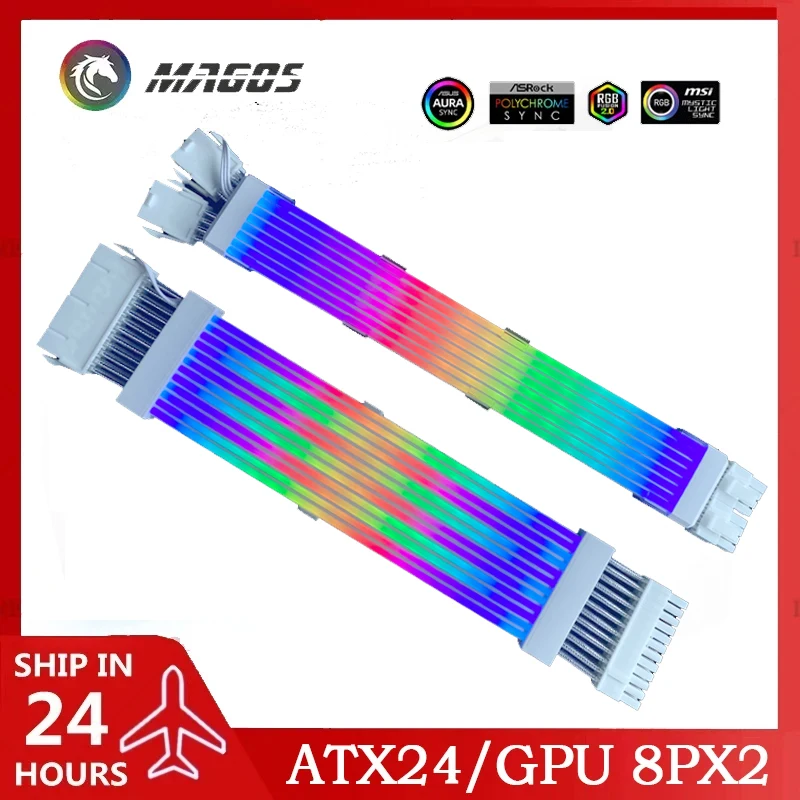 GPU Extension Cable ARGB Rainbow Neon Line LED Light Cover ATX 24Pin 8PinX2  Extender Cord Not Lian Li Stimer Plus
