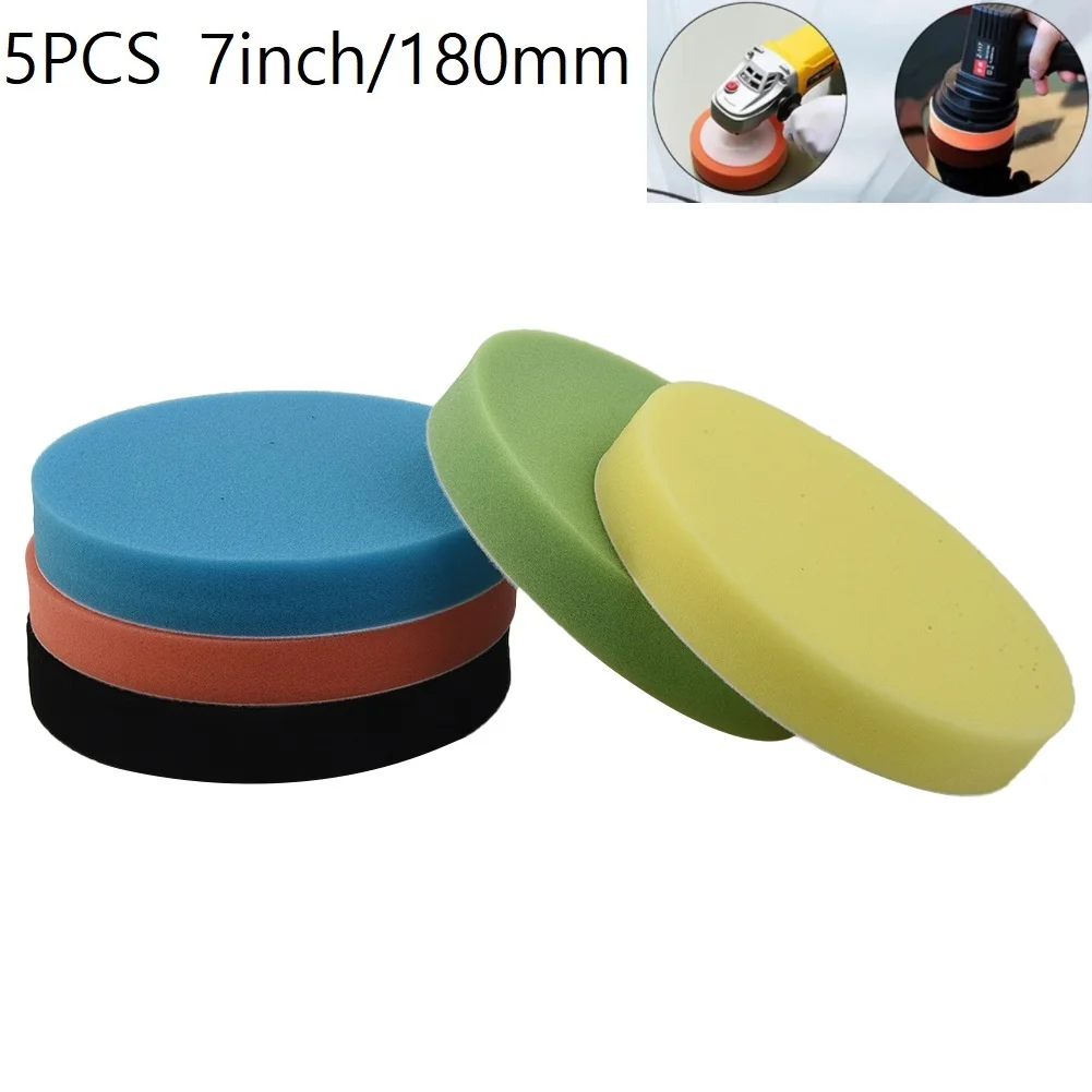 5pcs 7 Inch Car Round Flat Polishing Foam Buffing Sponge Pads Set For Glass Fiber Stainless Steel Furniture Auto Detailing Tool