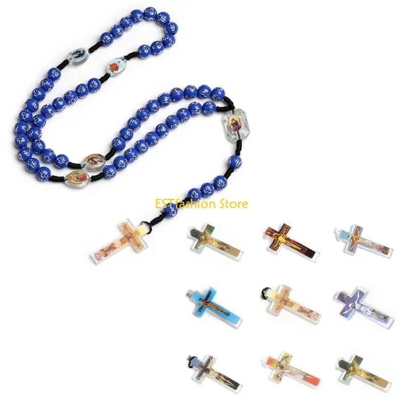 Y5GC Fashion Pendant Beaded Necklace Religious Jewelry for Women Men Girls Boys
