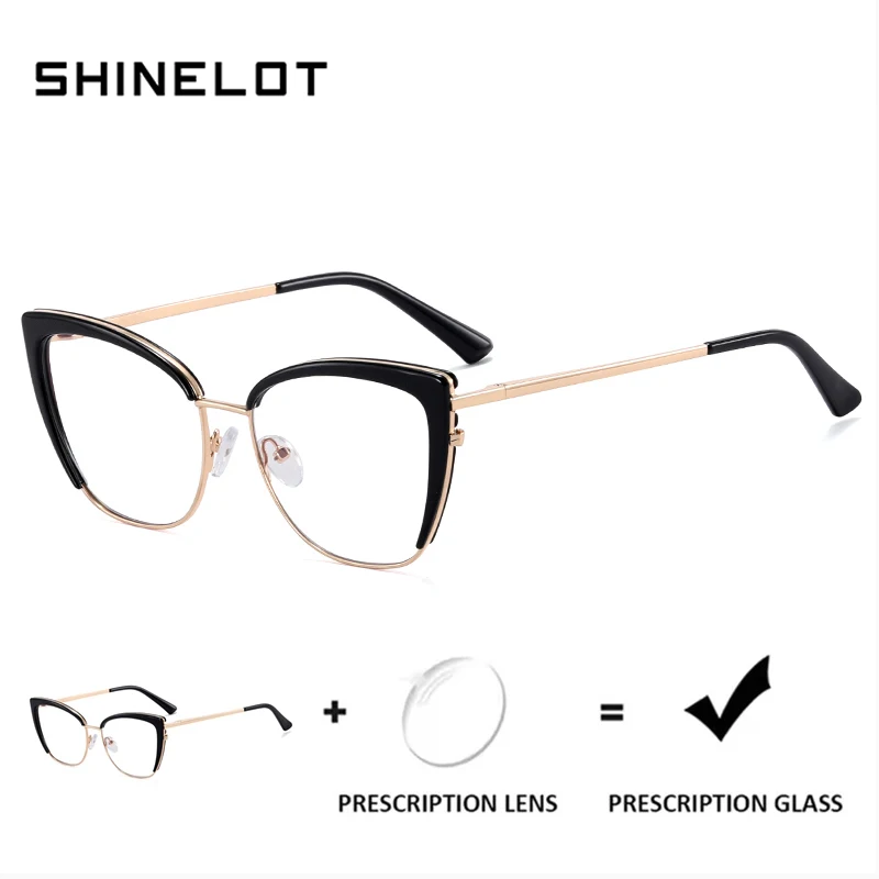 

SHINELOT 82178 Women Prescription Eyewear Optical Myopia Eyeglasses Protection Progressive Glasses Cat Eye Photochromic