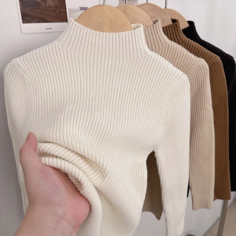 Autumn Kids Jumpers Winter Warm Pullover Boys Solid Casual Jumper Girls Half High Neck Bottoming Shirt New Children's Knitwear