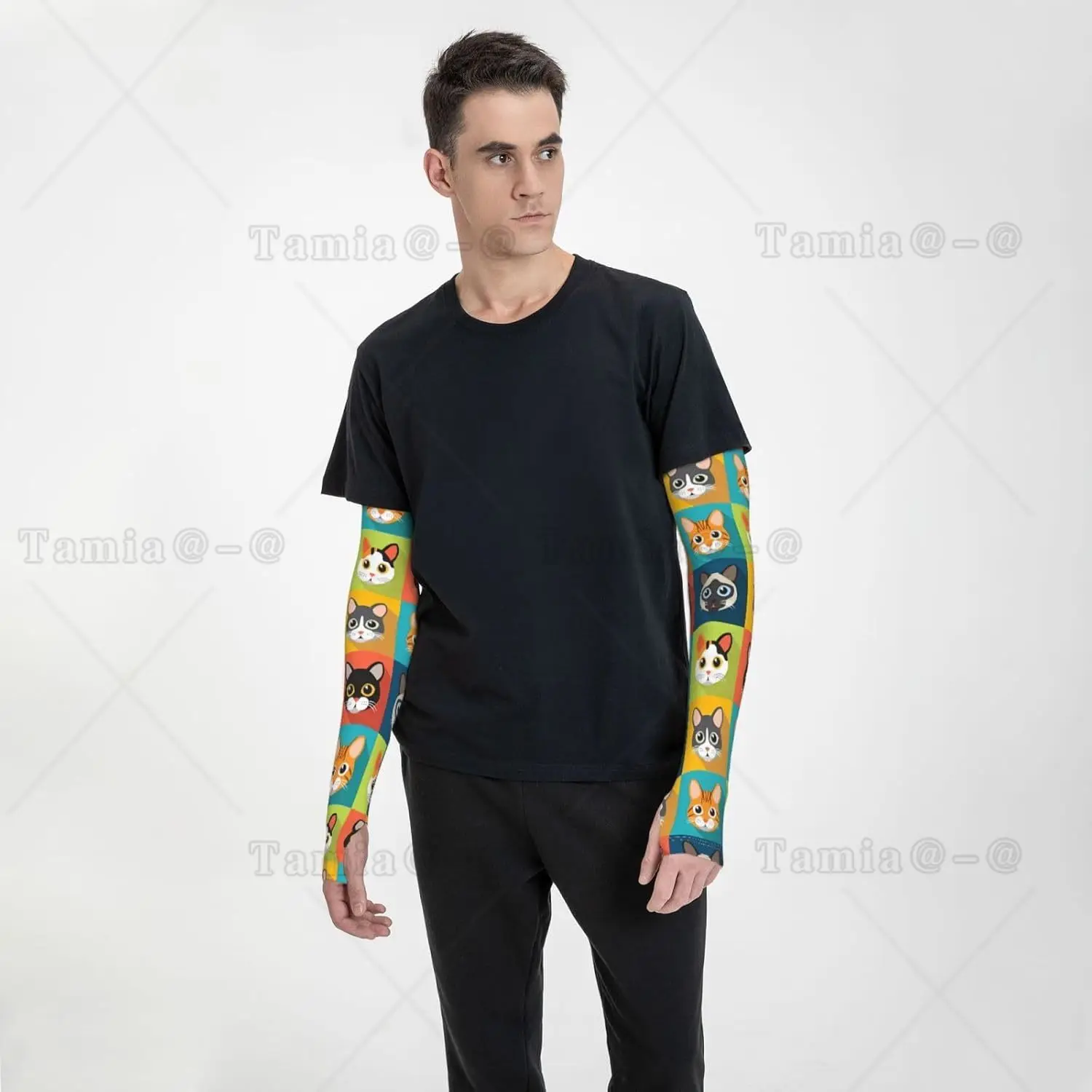 Cute Cat Print Print Arm Sleeves Cooling UV Sun Protection Sports Compression for Men Women Golf Basketball Arm Sleeves