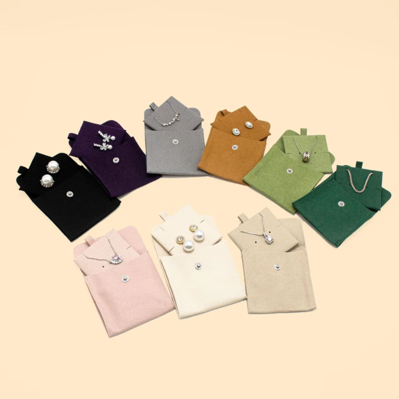 5 PCS Suede Flip Button Jewelry Bag Fashion Microfiber Jewelry Bag with Inner Card Necklace Earrings Dust Storage Bag
