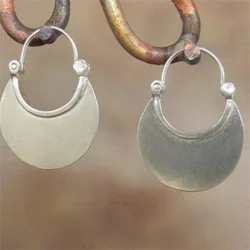 Vintage Silver Color Metal Half Round Earrings Ethnic Personality Smooth Surface Hoop Earrings for Women Jewelry