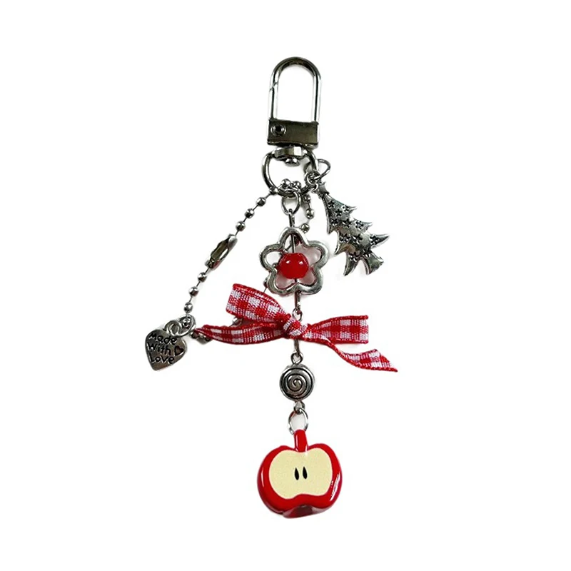 Cute Student Pendant Original Apple Love Bow Beaded Keychain Pendant Niche