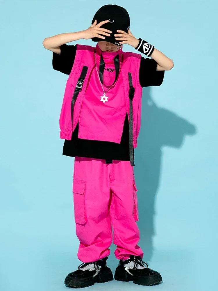 Rosa Weste Hosen Kinder Hip Hop Kostüm Jungen Mädchen Jazz Tanz Mode Kleidung Street Dance Drum Stage Performance tragen bl10929