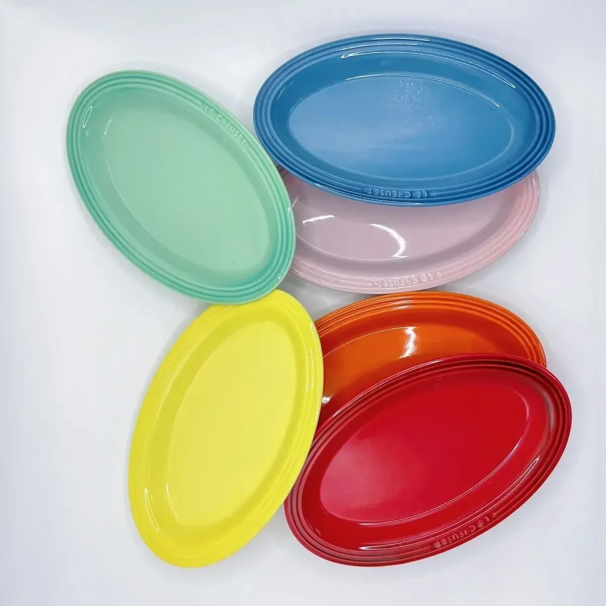 French Rainbow Plate Elliptical Shallow 25cm Light Colored Stoneware Ceramic Elliptical Shallow Vegetable Fruit Fish Plate