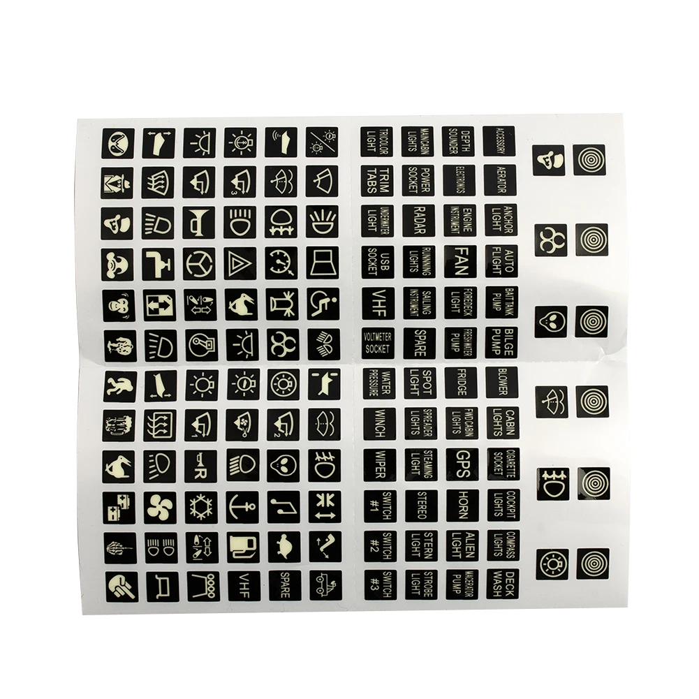 132pcs Night Glow Rocker Switch Decal Label Circuit Panel Sticker Car Boat Truck Marine Sticker Labels Accessories