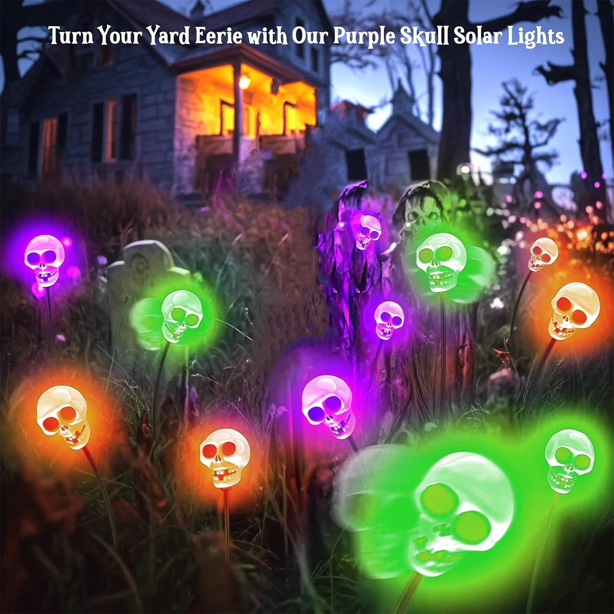 Impermeável LED Solar Light com Crânio, Jardim Paisagem Luz, Sway By Wind, Path Lamp, Firefly Light, Halloween, 1 Pc, 2Pcs