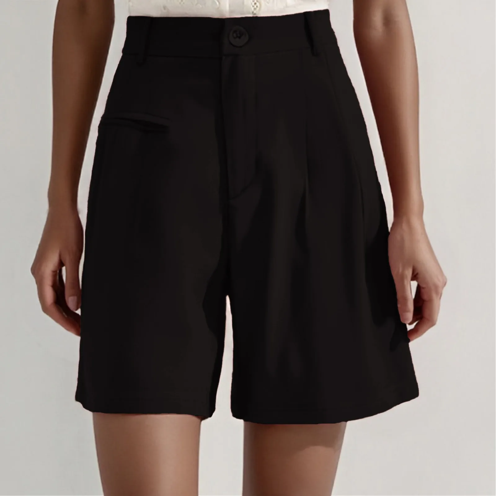 

Business Shorts For Women Trendy 2025 Summer Elastic High Waist Wide Leg Casual Dressy Shorts Streetwear Loose Bermuda Shorts