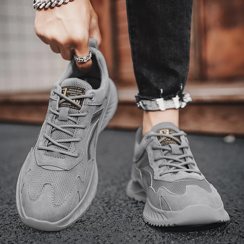 

2025 дышащая удобная обувь из натуральной кожи, высококачественная нескользящая резиновая обувь для отдыха, повседневная обувь, мужские кроссовки на толстой подошве