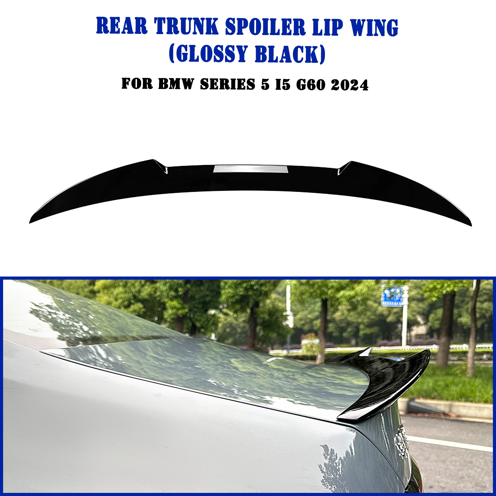 

For BMW 5 Series I5 G60 525i 530i M60 2024+ M4 Style Rear Trunk Lid Spoiler Wing Carbon Fiber Look/Gloss Black Tail Splitter Lip