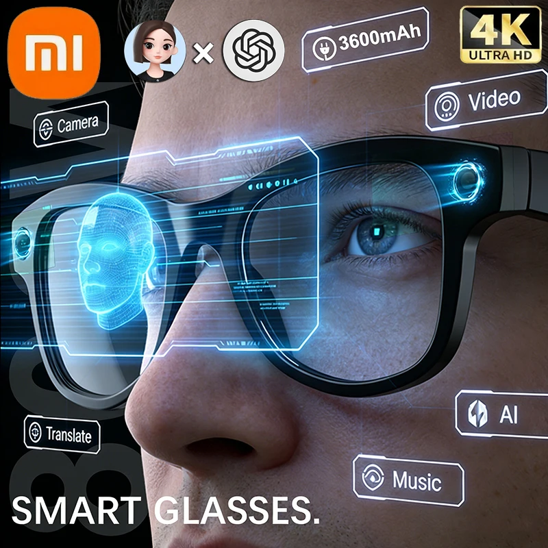 

Xiaomi 4K AI Camera Glasses 800MP Multifunctional Photochromic Smart Glasses Bluetooth Calling Photo Video Music Translation New