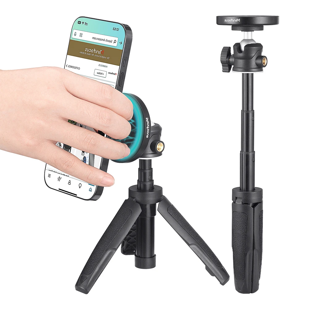 Magnetic Cell Phone Tripod for MagSafe Mini Extendable Selfie Stick 360° Ball Head Tripod Stand Handle Grip for iPhone 14 13 12