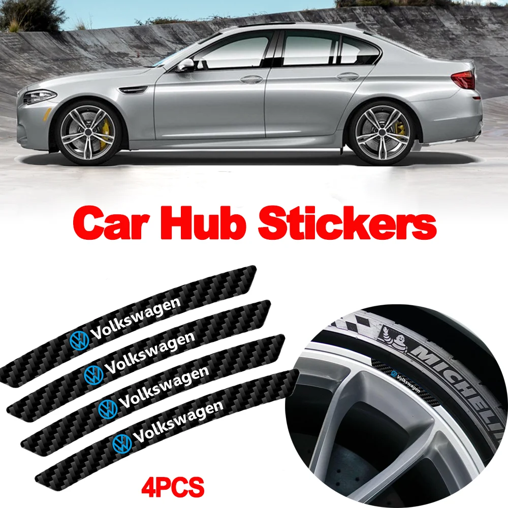 4PCS Carbon Fibre Car badge Emblem Wheels Rims Stickers Decal Auto Accessories For Volkswagen GTI Golf POLO Touran passat Tiguan