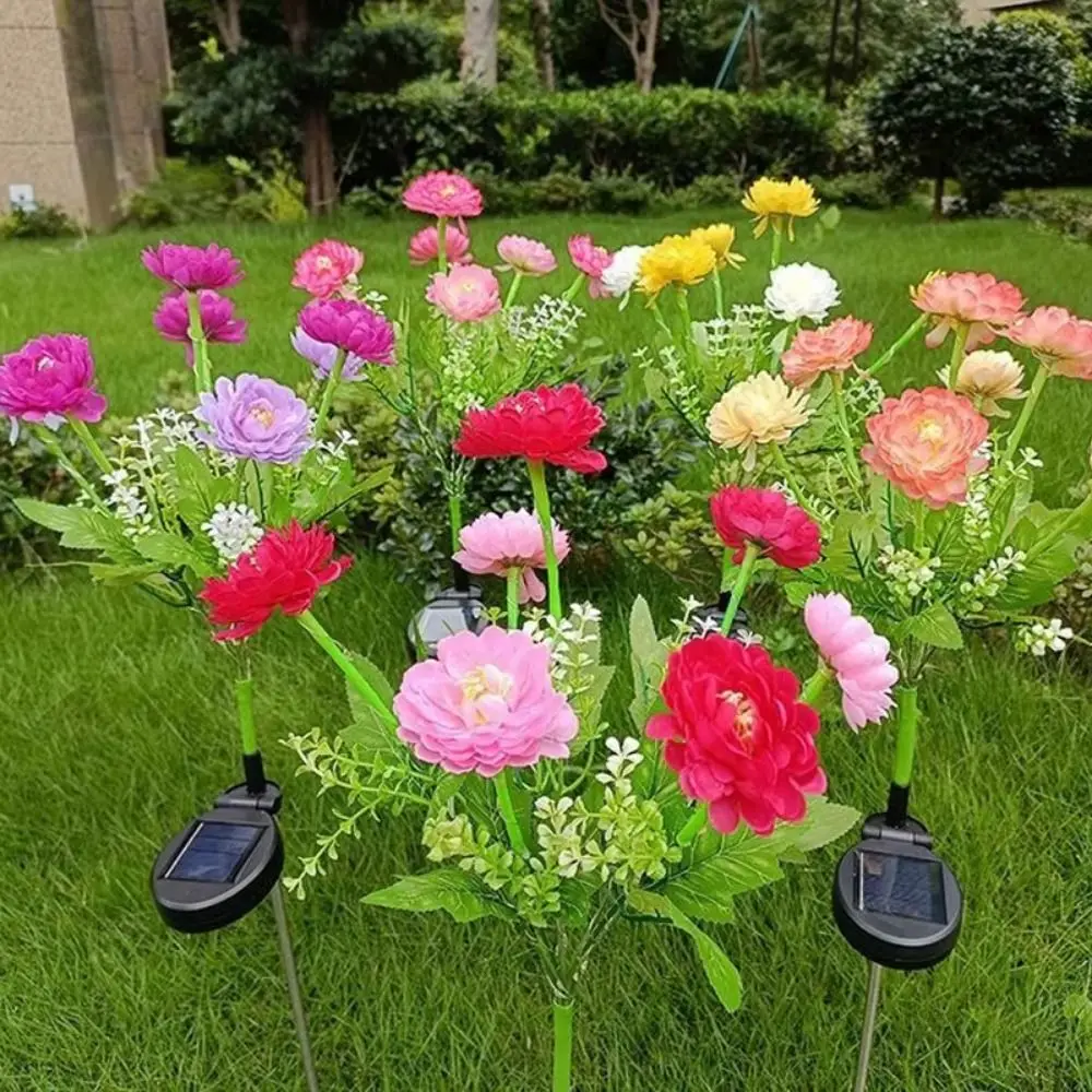 1 Bundle 7-Head Snow Lotus Flower Light Ground Inserted Waterproof Solar Lights Solar Powered Colorful Landscape Lawn Lamp