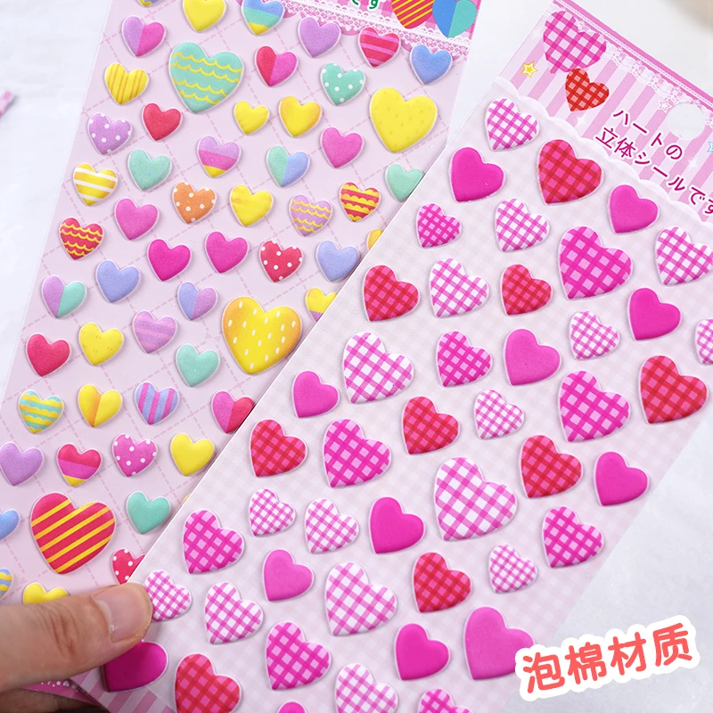 4 pcs/lot Kawaii Colorful Hearts 3D Puffy Stickers Aesthetic Scrapbooking Diy Journal Stationery Sticker Deco Art Supplies Gift