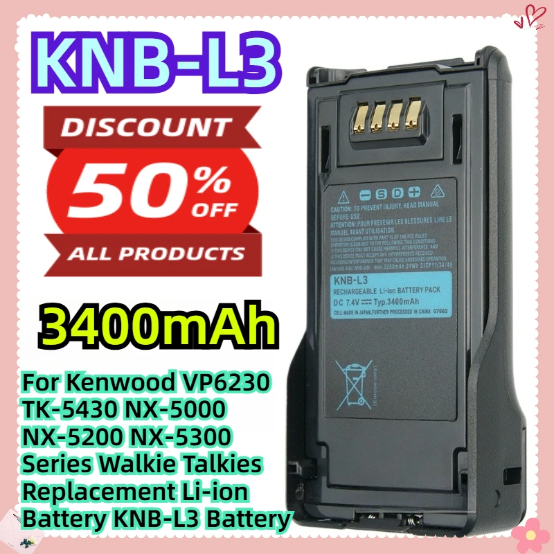 

For Kenwood VP6230 TK-5430 NX-5000 NX-5200 NX-5300 Series Walkie Talkies Replacement Li-ion Battery 3400mAh KNB-L3 Battery