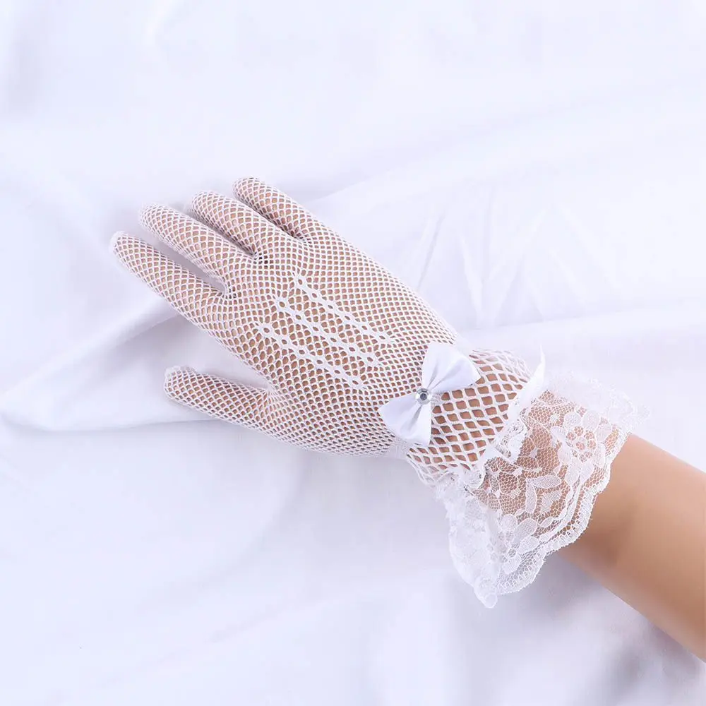 Sexy Summer Crystal Flower Fishnet Bow Sun Protection Mittens Women Driving Gloves Wedding Gloves Lace