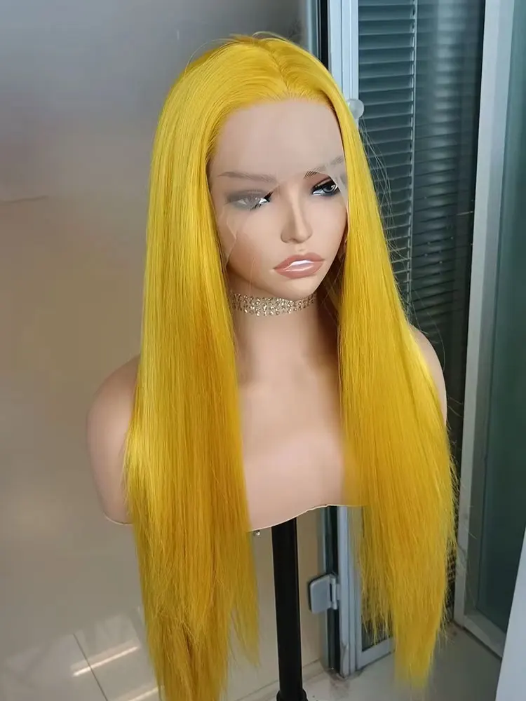 Gengibre amarelo peruca de cabelo humano peruca dianteira do laço em linha reta perucas do laço para as mulheres sem cola pronto para usar cabelo humano peruca cosplay do laço