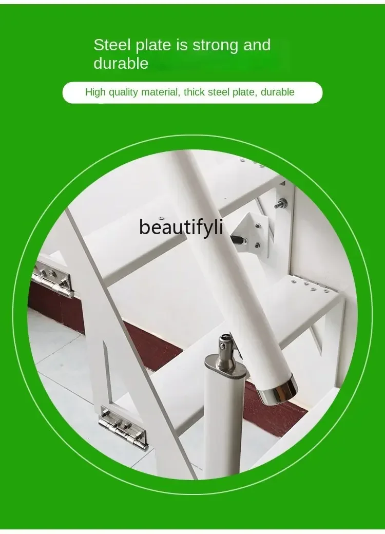 14 zq Pedal Folding Wall-Saving Place against the Wall Stairs Steel Wood Oblique Beam Straight Ladder Duplex Folding Stairs Atti