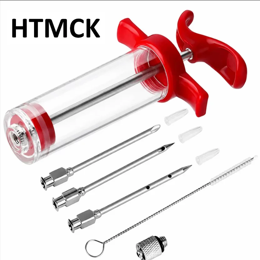 HTMCK Meat Injector Syringe With 3 Marinade Injector Needles for BBQ Grill Turkey Injector Kit Marinade Flavor Injector