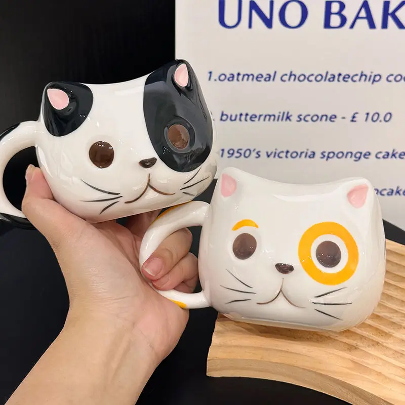 430ML Cartoon Soft and Cute Healing Series Ceramic Water Cup Cute Girl Heart Cat Cup Home Breakfast Cup Oat Mug