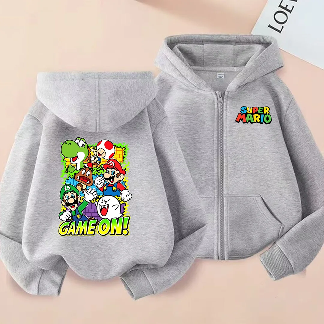 New for Autumn/Winter 2026: Kids' Yoshi/Bowser Print Zip-up Hoodie—casual and Cute, Perfect for Outdoor Activities.