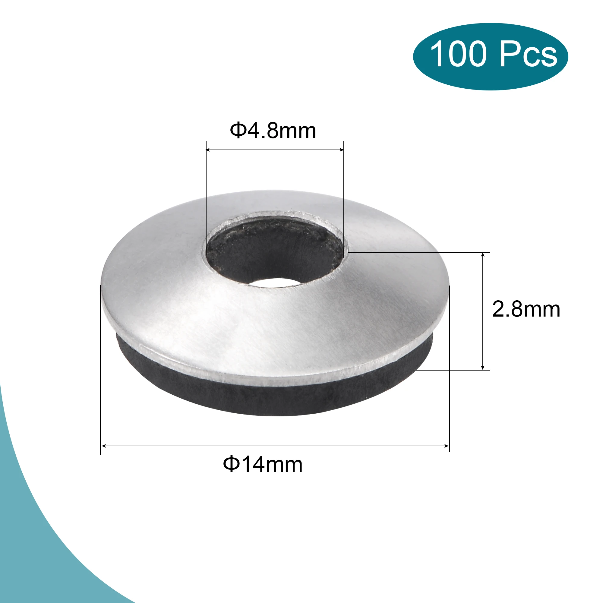 Arandelas de sellado adheridas de 100 piezas, junta de tornillo con respaldo de goma EPDM de acero inoxidable, sirve como cojín que protege las vibraciones