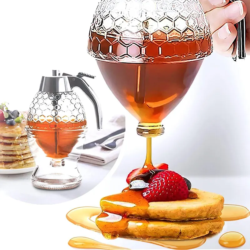 No Drip Acrylic Honey Pourer Dispenser with Stand Honey Jar Container Storage Juice Syrup Cup Bee Drip Dispenser Kettle