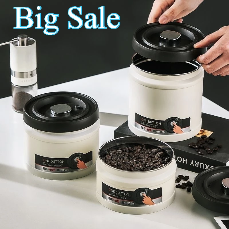 

Coffee Bean Vacuum Sealed Tank Stainless Steel Vacuum Storage Box Press Button Type Kitchen Spice Tea Sealed Can Kitchen Use