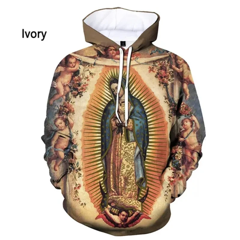 Virgin Mary Graphic Pop Men\'s Hoodies 3D Christianism Printed Sweat-shirts Women Harajuku Vintage Pullover Kid Hooded Sweatshirt