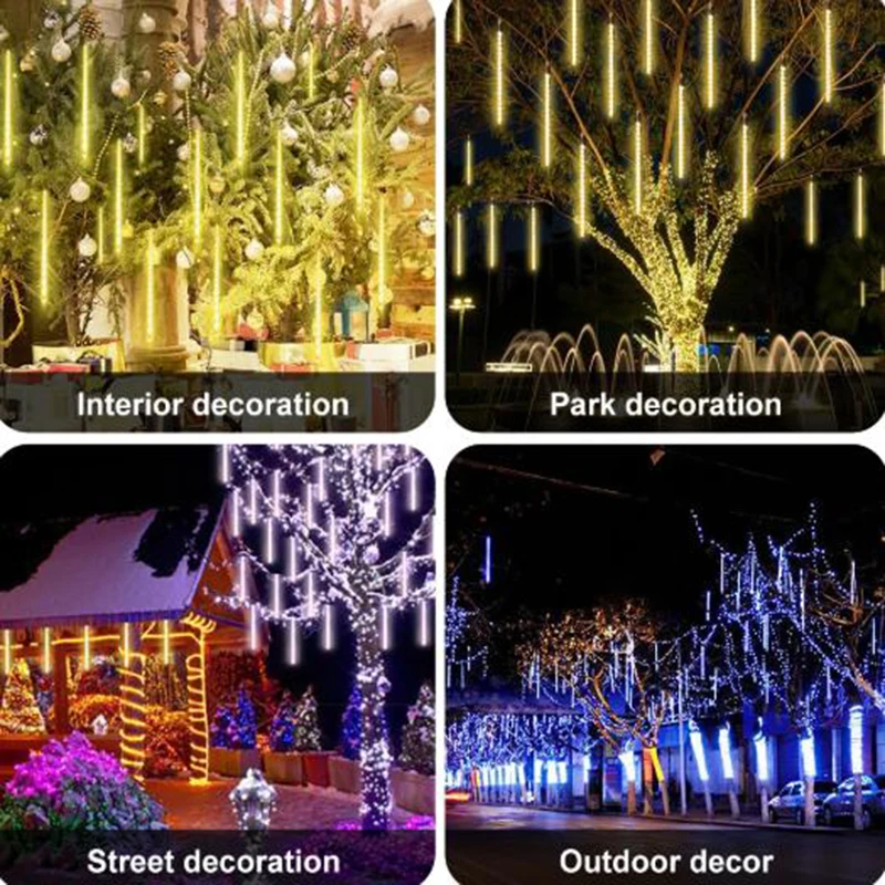 LED Meteor Shower Rain Light 8 Tubes Outdoor Garden Christmas String Light EU/US Plug Snow Falling Raindrop Icicle Light 50/30CM