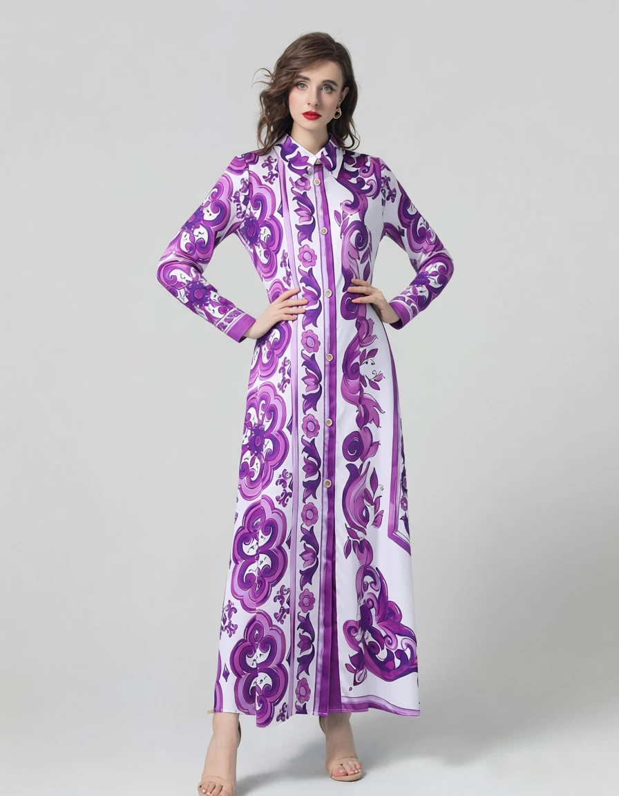 Abito da donna Colletto rovesciato Maniche lunghe Abiti dritti alla moda stampati