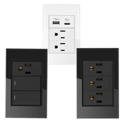 Presa a muro per alimentazione elettrica doppia/tripla presa per pannello in vetro a 2/3 poli piastra adattatore per caricabatterie Dual USB tipo C montato modulare negli stati uniti