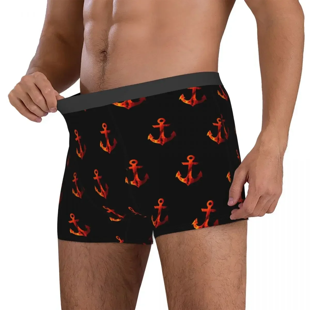 Boxer Underpants Shorts Red Space Motif Nautical Anchor Panties Male Soft Underwear for Homme Man Boyfriend Gifts