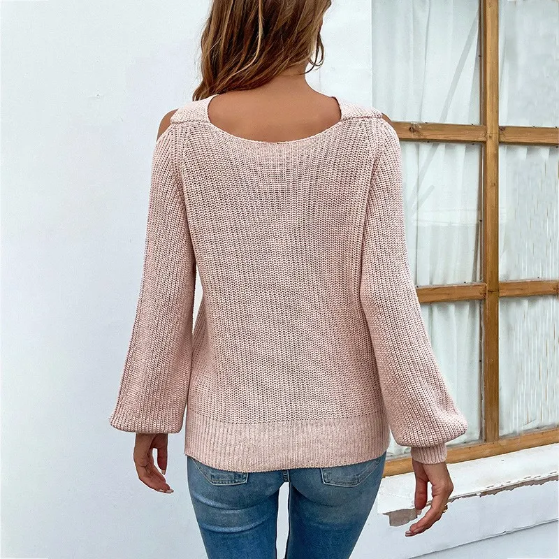 Women's Neline Knitted Sweater Pure Color Long Sve Slim Fit Commute Sle Fce Ne Hanging Design Faionable Top