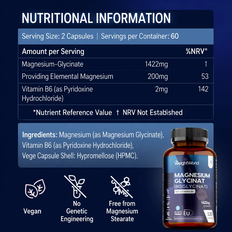 Magnesium Glycinate Capsules - Support Bone, Muscle & Heart Wellness, Assist Body Relaxation, Stable Mood State