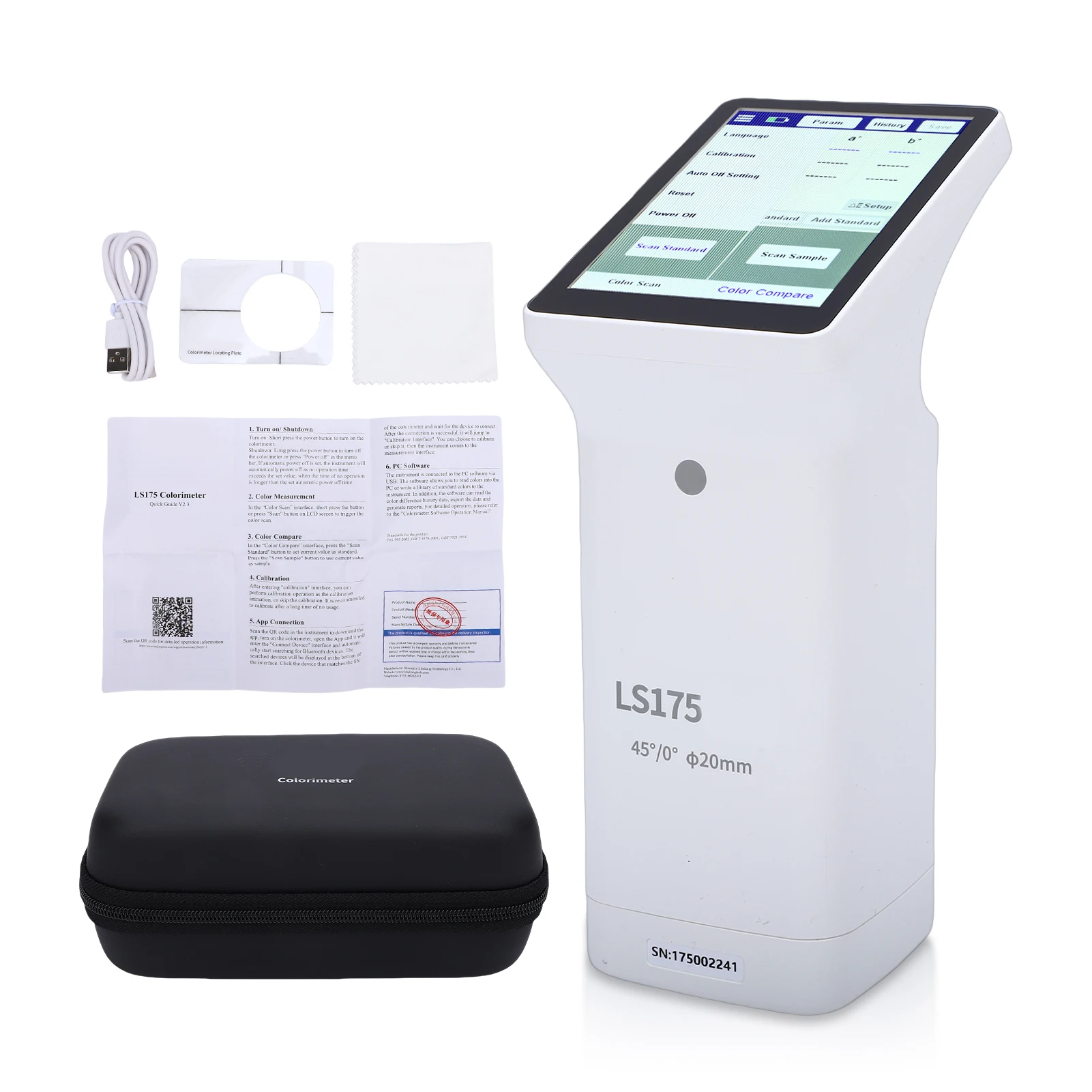 LS175 Draagbare Colorimeter 20mm Aperture Kleurverschilmeter met Touchscreen voor Kleurmeting van Textiel, Leer, Hout en Vlees
