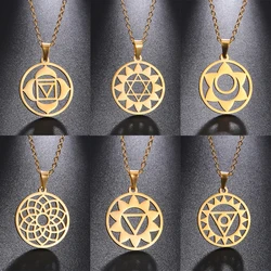 Dawapara Seven Chakras Symbol Pendants Stainless Steel Meditation Amulet Healing Spiritual Jewelry