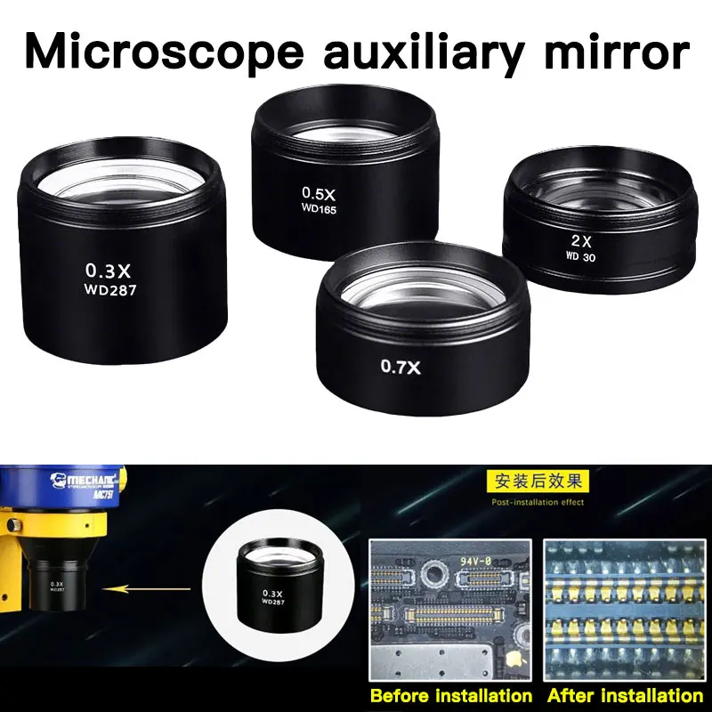MECHANIC 0.3X 0.5X 0.7X 2X Auxiliary Objective Lens for Trinocular Stereo Zoom Microscopes Barlow Camera Glass Lens Adapter Tool