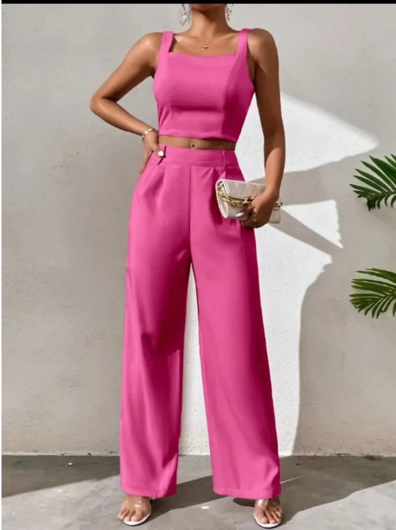 Set for Women New Sleeveless Camisole Camisole Top and Wide-leg Trouser Pullover Two Piece Sets Womens Outifits