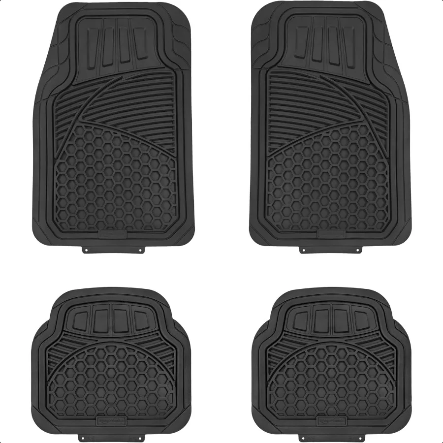 Heavy Duty Car Floor Mat PVC Faux Rubber with Carpet Backing Universal Deluxe AllWeather Trim to Fit for 95% Automotive SUV Sed