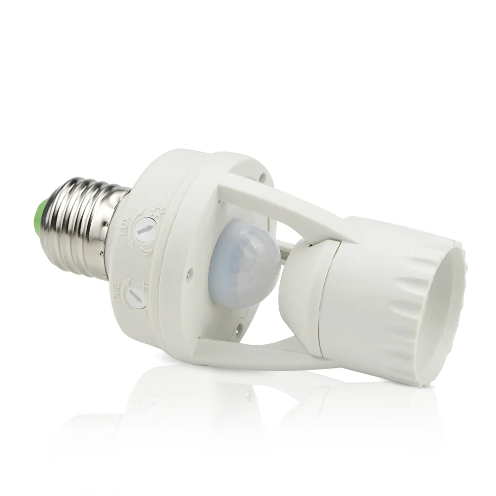 Konverter E27 soket 100-240V, dengan PIR Sensor gerak ampul LED E27 dasar lampu saklar bohlam cerdas