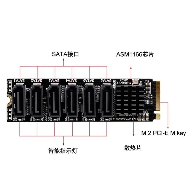 6-Port M.2 to SATA3.0 expansion card M-EKY NVME to SATA adapter card NAS Synology hard disk expansion